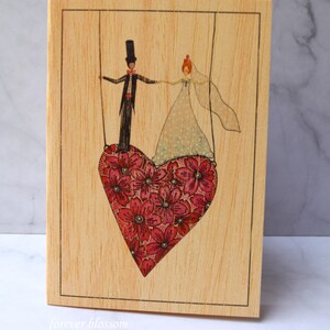 Houten wenskaarten voor Valentijnsdag, hartontwerp paarkaarten, bruiloftwenskaart voor bruid, bruidegom, voor vriend geschilderd, artistiek