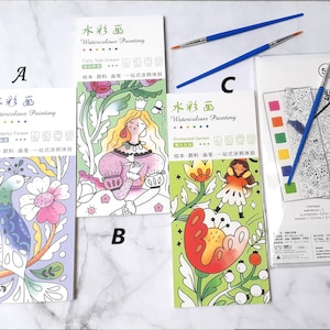 Aquarell Buch für Kinder und Erwachsene, Geschenk für Kinder, 12 Seiten, Bilder Ausmalen, Malbuch für die Tasche, Reise Malbuch