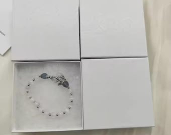 Cotton filled paper boxes for jewellery, earrings, necklace, white swirl paper, 9 x 9 CM Square boxes, Jewellery packaging, display