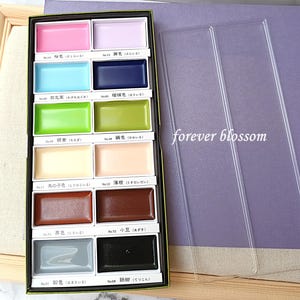 父の日ギフト、呉竹 顔彩丹比水彩絵具 12色セット、固形水彩絵具 24色、日本製、アーティスト用水彩絵具