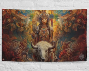 White Buffalo Calf Woman Goddess Flag Wall Art