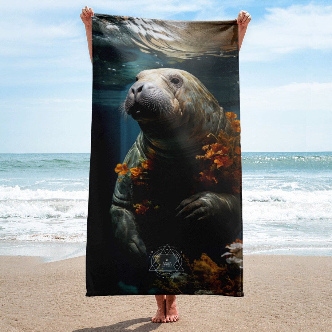 Manatee Spirit Animal Lightweight Beach Towel - Etsy