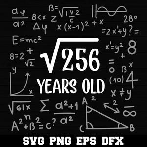 16. Geburtstag Quadratwurzel aus 256 Lustig 16 Jahre alt Mathe-Liebhaber SVG Alles Gute zum 16. Geburtstag Silhouette SVG PNG Schneidedatei Cricut Download