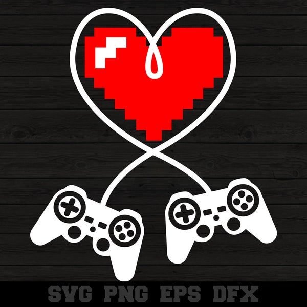 Valentine's Day Video Game Controller Heart Funny Gamer SVG PNG Silhouette Cutting File Cricut Design Digital Download
