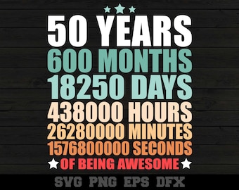 50th Birthday 50 Years 600 Months Being Awesome 50 Years Old SVG Funny Happy 50th Birthday Silhouette SVG PNG Cutting File Cricut Download