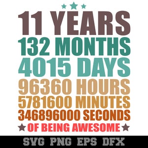 11th Birthday 11 Years 132 Months Being Awesome 11 Years Old SVG Funny Happy 11th Birthday Silhouette SVG PNG Cutting File Cricut Download