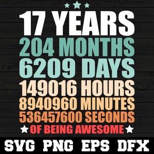 17th Birthday 17 Years 204 Months Being Awesome 17 Years Old SVG Funny Happy 17th Birthday Silhouette SVG PNG Cutting File Cricut Download
