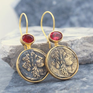 Intaglio Art Greek Earring with Ruby, Silver earring, Sterling Silver Earring, Personalized Gifts Gift For Her, Gold Band, By Hermes Silver