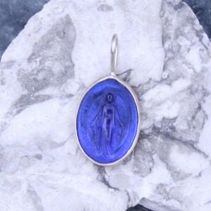 Intaglio Enamel Virgin Mary Pendant , Sterling Silver Pendant 925K, Coin Intaglio Pendant, Personalized Gifts, By Hermes Silver