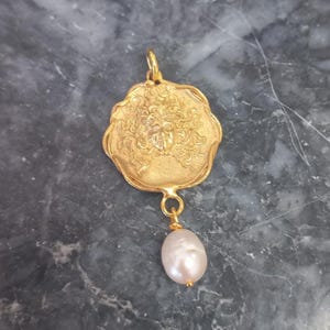 Intaglio Bronze Medusa Gorgon Pendant with Pearl, Sterling Silver Pendant, Coin Intaglio Pendant, Personalized Gifts, By Hermes Silver