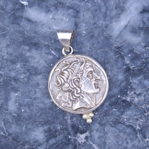Greek Intaglio Bronze Cezar silver Pendant, Sterling Silver Pendant, Coin Intaglio Pendant, Personalized Gifts, By Hermes Silver