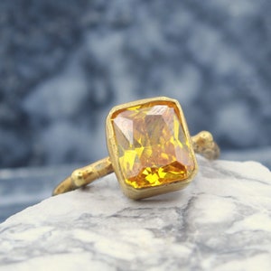 Handcrafted Citrine Silver Ring: 24K Gold Vermeil Statement Ring