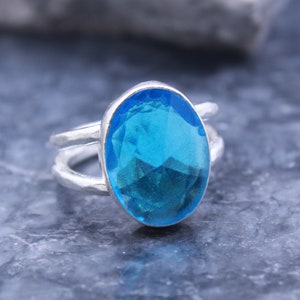 Hand Crafted Blue Topaz Silver Ring 925K 24K Gold Over, Statement Ring, Silver Ring, Personalized Gifts Gift For Her, by Hemes Silver