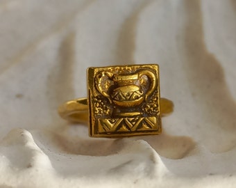 Bague en argent sterling et bronze taille-douce : bague tendance en or 24 carats