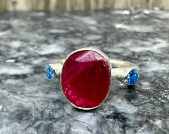 Anello con rubino fatto a mano, argento 925K, gioiello importante