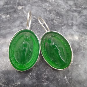 Intaglio Enamel Virgin Mary Silver Earrings, Handmade earring, Personalized Gifts Gift For Her, Gold Band, By Hermes Silver