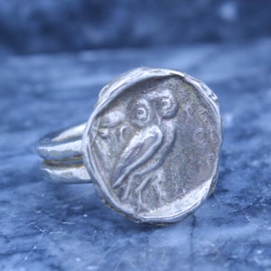 Intaglio Roman Owl Sterling Silver Ring, Statement Ring 925 K, Silver Ring, Personalized Gifts Gift For Her, By Hermes Silver