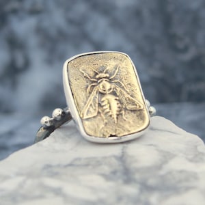Designer Intaglio Bee Silver Ring, Handmade Silver Ring, Sterling Silver, Personalized Gifts Gift For Her, By Hermes Silver
