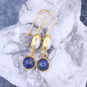 Hand Crafted Fresh watner Pearl and Lapis Earring, Silver Art Earring, Sterling Silver Earring, Gifts Gift For Her, By Hermes Silver