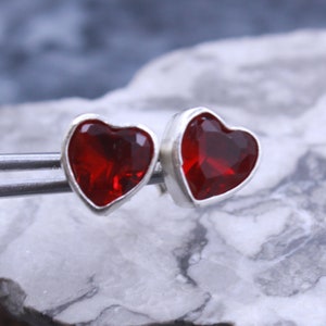 Heart Ruby Sterling Silver Earrings: Handmade 925K Gold Vermeil