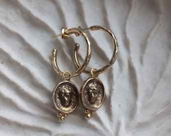 Intaglio Bronze Art Greek Earrings: 925K Silver 24k Gold Vermeil