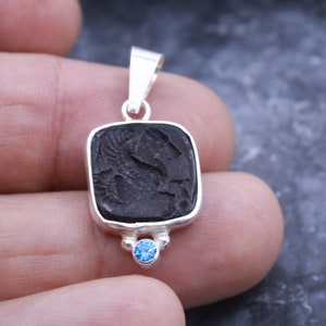 Pegasus Intaglio Enamel Roman Coin Pendant Silver, Sterling Silver Pendant, Coin Intaglio Pendant, Personalized Gifts, By Hermes Silver