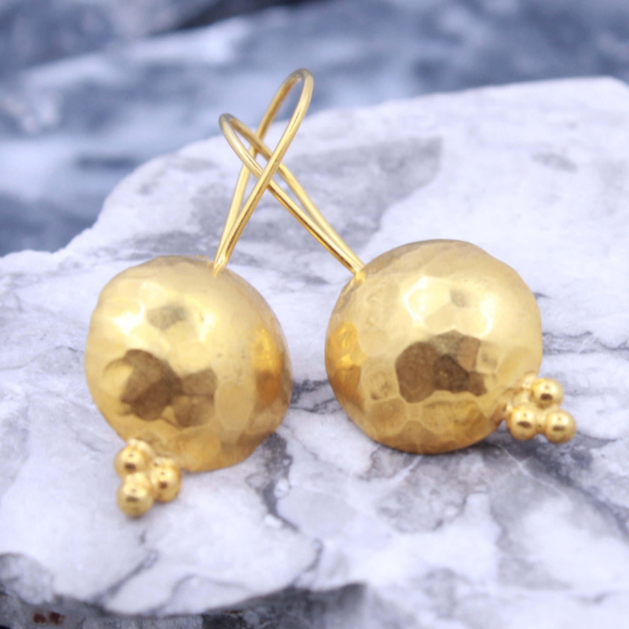 Handmade 925 Silver Earrings: 24K Gold Over, Roman Art Design