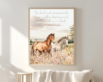 Ephesians 4:32, Bible verse nursery decor, Horse wall art, Country nursery decor, Western kids room wall art, Scripture nursery digital art