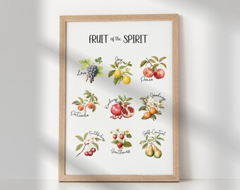 Fruit of the Spirit Wall Art | Vintage Christian Home Decor | Scripture Wall Art | Bible Verse Wall Decor | Digital Download | Galatian 5:22