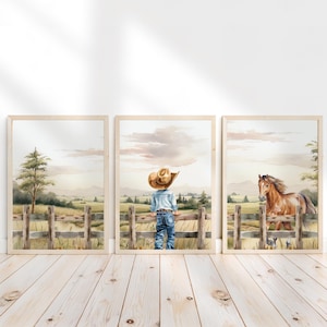 Little cowboy wall art, Cowboy and horse nursery wall art, Digital download, Country western boy room wall decor, Country boy digital print,