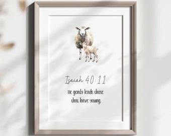 Isaiah 40:11 | Vintage sheep wall art | Bible verse wall art | Digital Download | Christian Nursery wall decor | Gift for baby shower