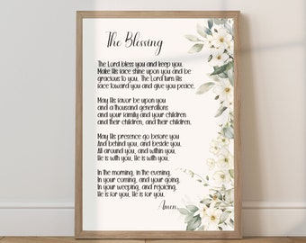 La bénédiction, art mural de salon biblique, décoration de paroles de chanson, que sa faveur soit sur vous, art mural de chanson chrétienne, art numérique, art floral