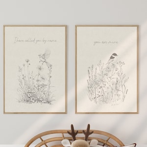 Vintage bird print, Sketch bird nursery print, Bird and wildflower print, Bible verse kids room, Digital art, Isaiah 43:1, Bird wall art