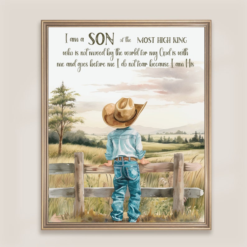 Little cowboy wall art, Christian western wall art, Bible verse wall art, Digital download, Country farmhouse nursery wall decor, Kids room image 3