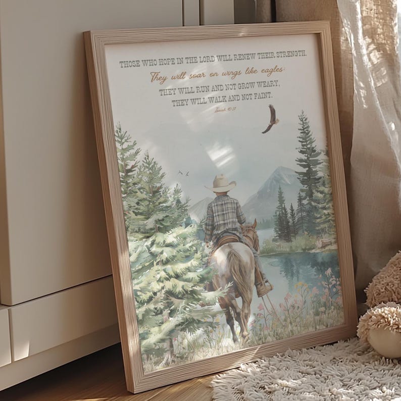 Little Cowboy Bible Verse Wall Art, Western Nursery Art, Isaiah 40:31 ...