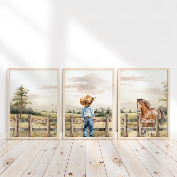 Little cowboy wall art, Cowboy and horse nursery wall art, Digital download, Country western boy room wall decor, Country boy digital print,
