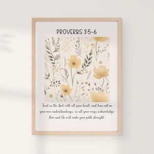 Trust in the Lord with all your heart. Proverbs 3:5-6, Bible verse wall art, Scripture print, Christian gift for women, Boho girl nursery,