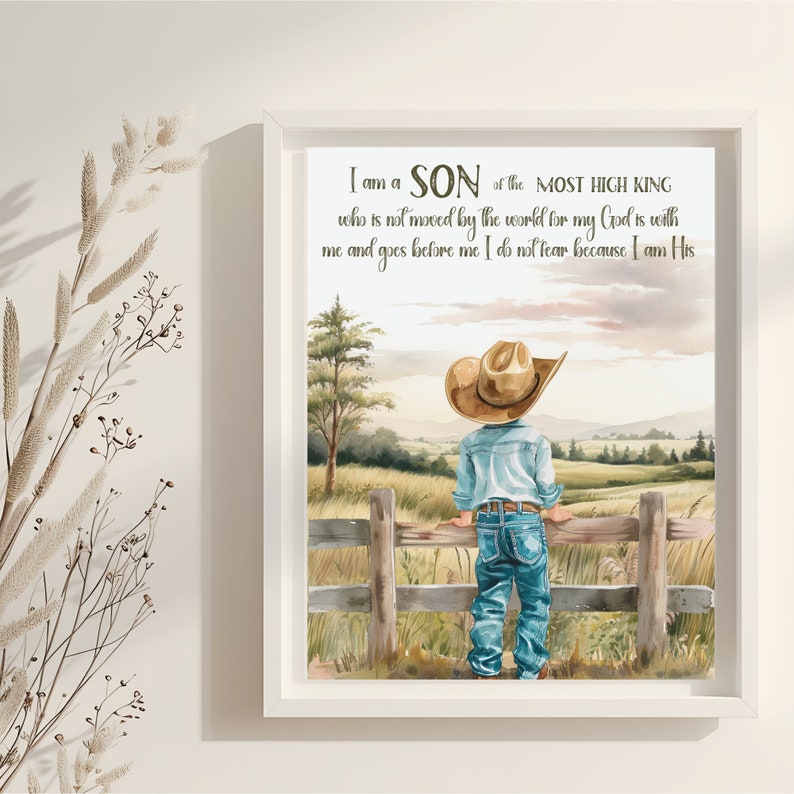 Little cowboy wall art, Christian western wall art, Bible verse wall art, Digital download, Country farmhouse nursery wall decor, Kids room image 6