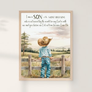 Little cowboy wall art, Christian western wall art, Bible verse wall art, Digital download, Country farmhouse nursery wall decor, Kids room image 1