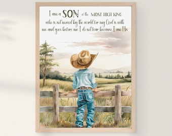 Little cowboy wall art, Christian western wall art, Bible verse wall art, Digital download, Country farmhouse nursery wall decor, Kids room