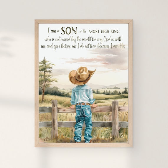 Little cowboy wall art, Christian western wall art, Bible verse wall art, Digital download, Country farmhouse nursery wall decor, Kids room