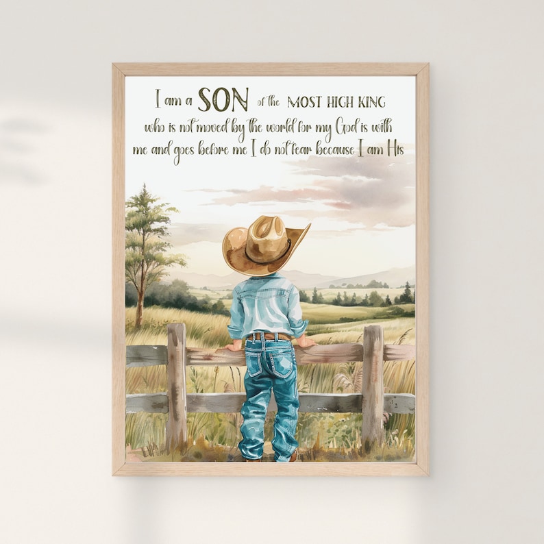 Little cowboy wall art, Christian western wall art, Bible verse wall art, Digital download, Country farmhouse nursery wall decor, Kids room image 1