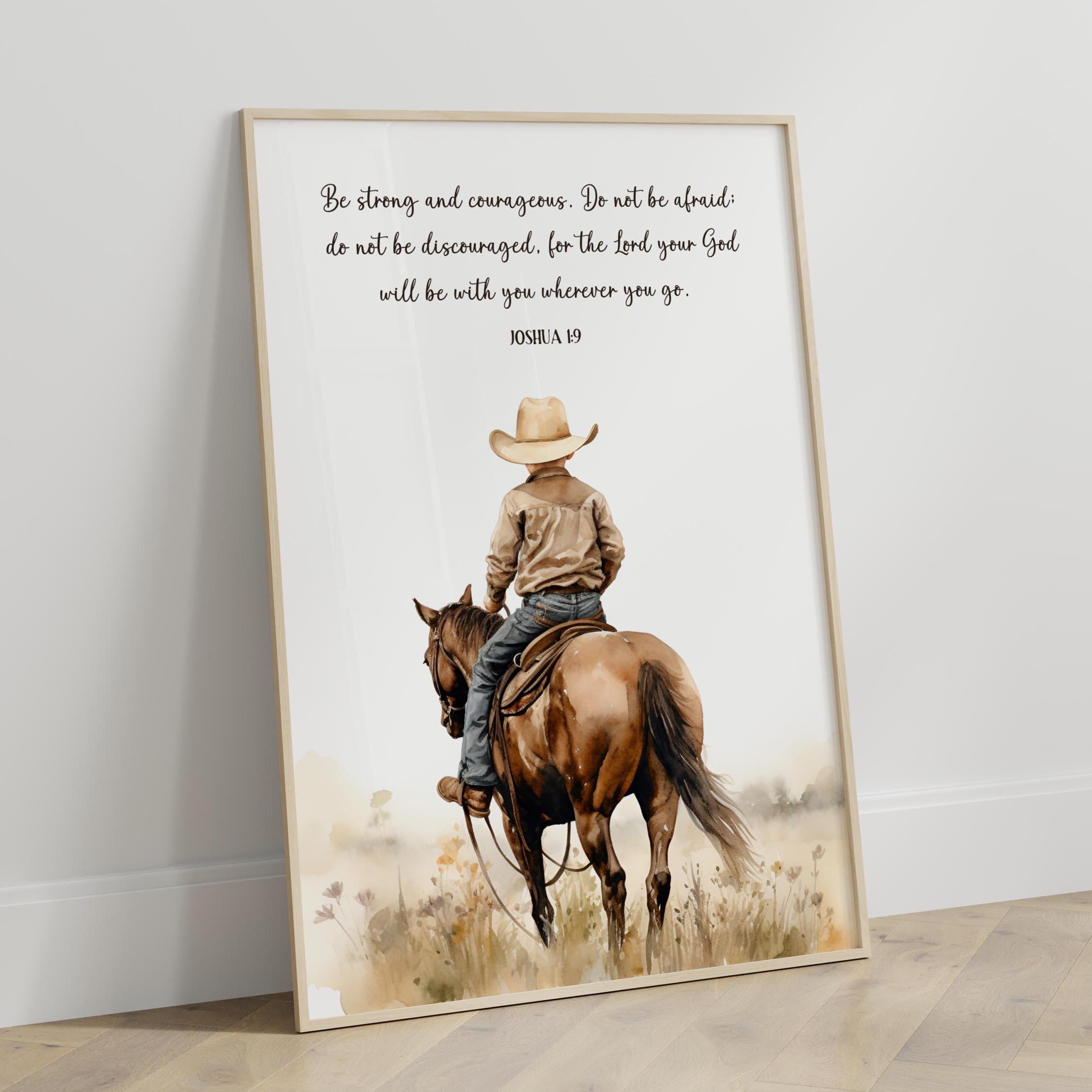 Little Cowboy Bible Verse Wall Art, Christian Western Boy Room Print ...