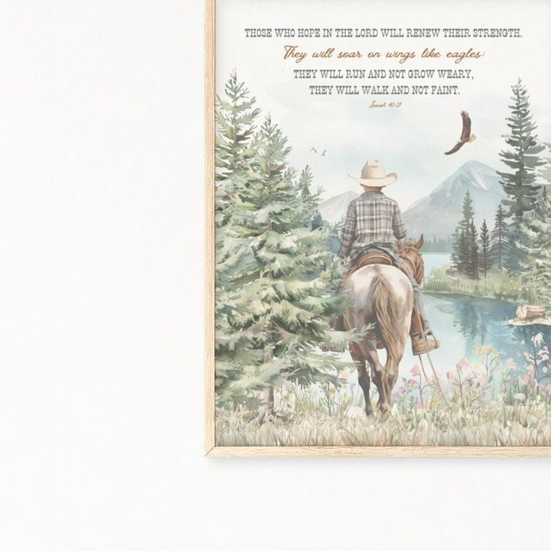 Little Cowboy Bible Verse Wall Art, Western Nursery Art, Isaiah 40:31 ...