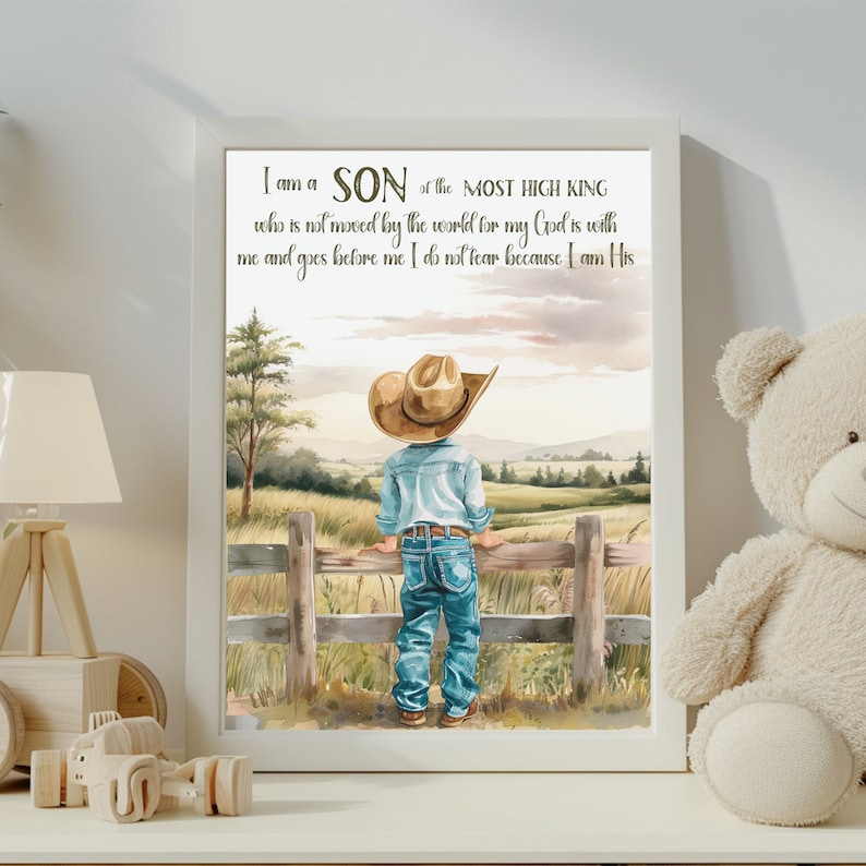 Little cowboy wall art, Christian western wall art, Bible verse wall art, Digital download, Country farmhouse nursery wall decor, Kids room image 4
