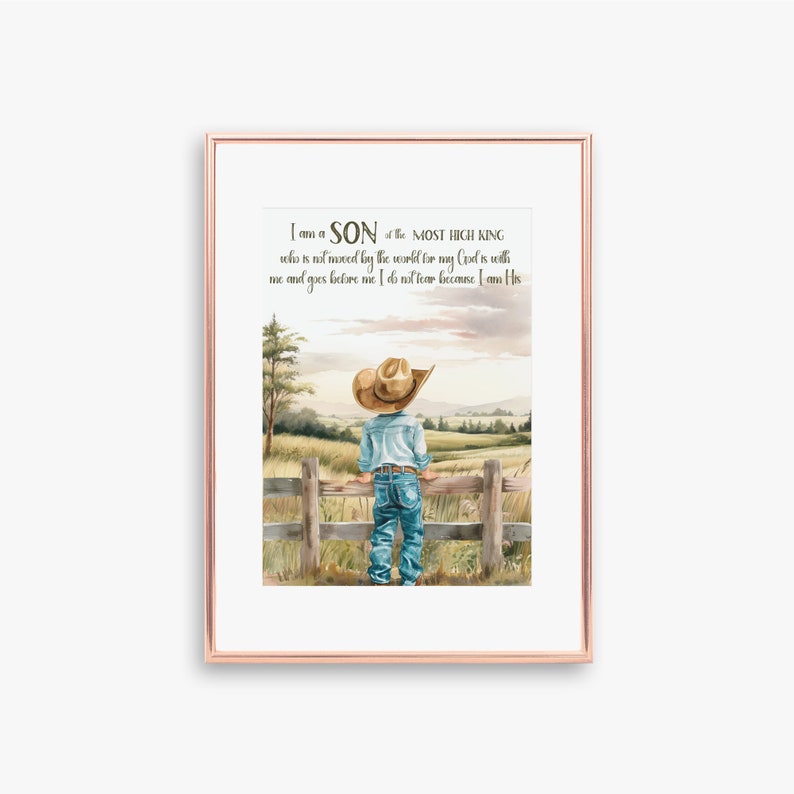 Little cowboy wall art, Christian western wall art, Bible verse wall art, Digital download, Country farmhouse nursery wall decor, Kids room image 2