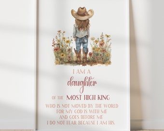I am a daughter of the Most High God | Christian little cowgirl wall art | Girls western nursery wall art | Digital download | Cowgirl print