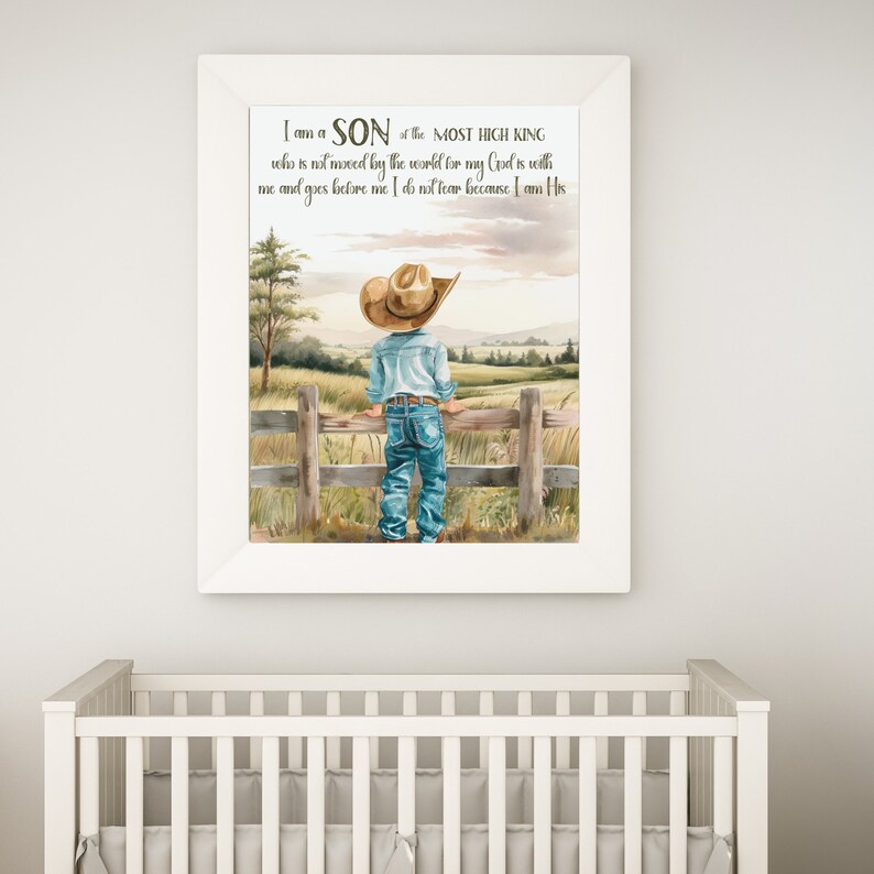 Little cowboy wall art, Christian western wall art, Bible verse wall art, Digital download, Country farmhouse nursery wall decor, Kids room image 7