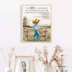 Little cowboy wall art, Christian western wall art, Bible verse wall art, Digital download, Country farmhouse nursery wall decor, Kids room image 8