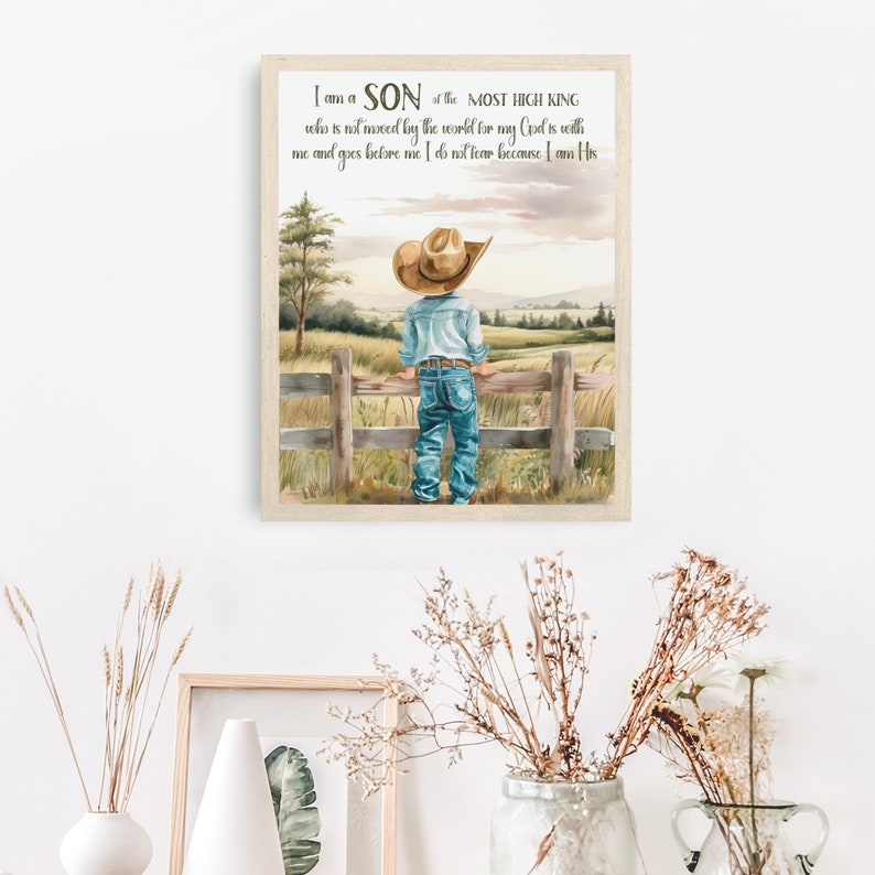 Little cowboy wall art, Christian western wall art, Bible verse wall art, Digital download, Country farmhouse nursery wall decor, Kids room image 8